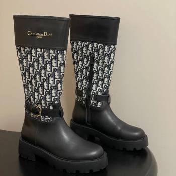 Dior D-Town High Boots in Black Calfskin and Oblique Canvas with Buckle 2025 1029 (MD-251029026)