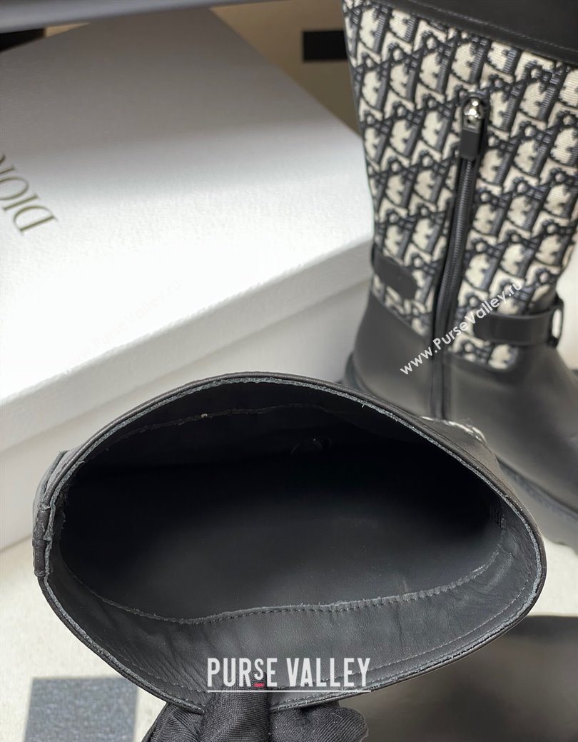 Dior D-Town High Boots in Black Calfskin and Oblique Canvas with Buckle 2025 1029 (MD-251029026)