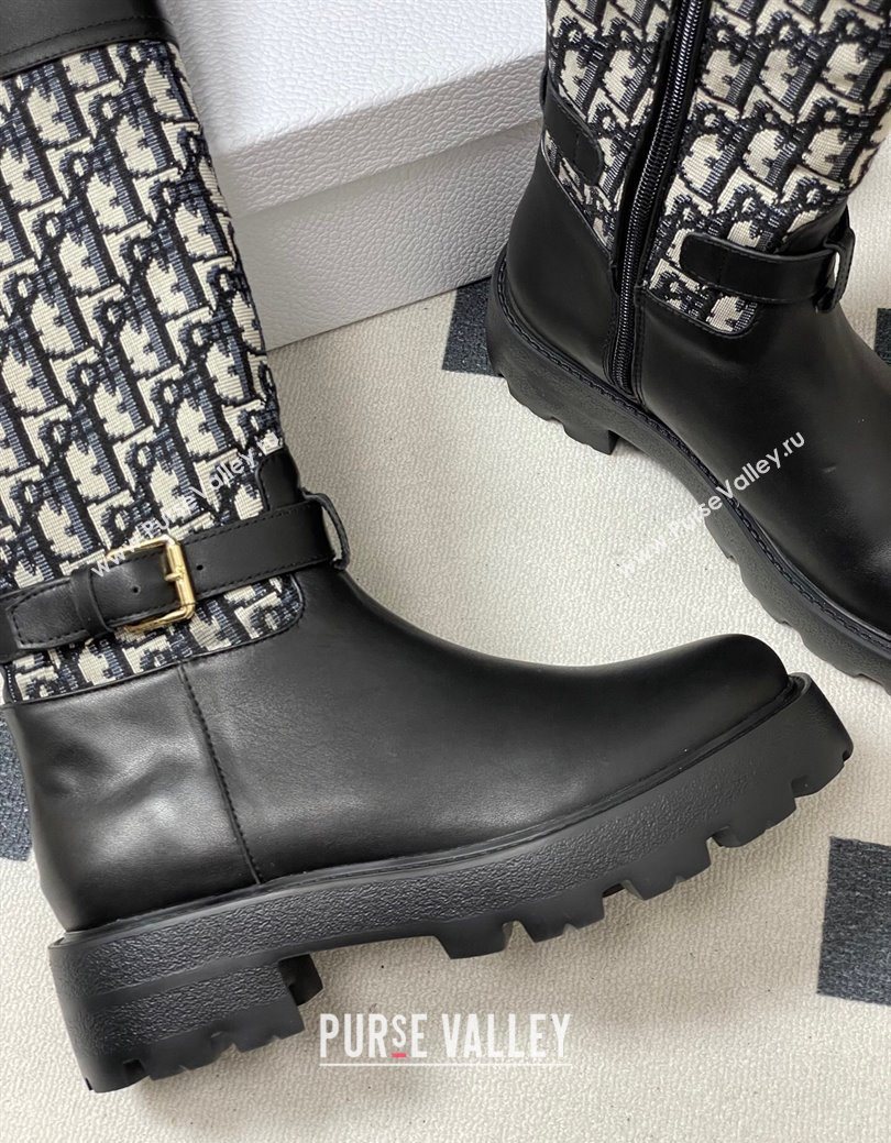 Dior D-Town High Boots in Black Calfskin and Oblique Canvas with Buckle 2025 1029 (MD-251029026)