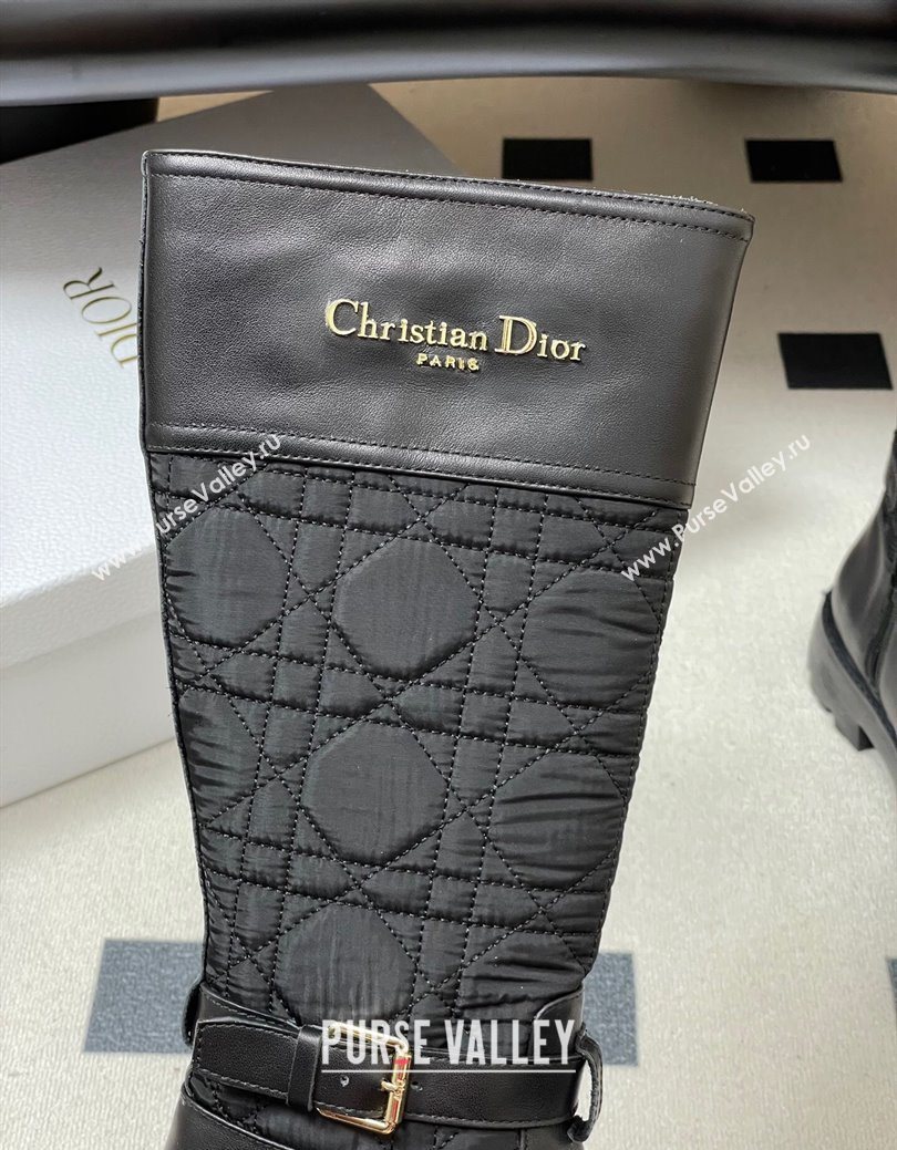 Dior D-Town High Boots in Black Calfskin and Nylon with Embroidered Cannage Motif with Buckle 2025 (MD-251029027)