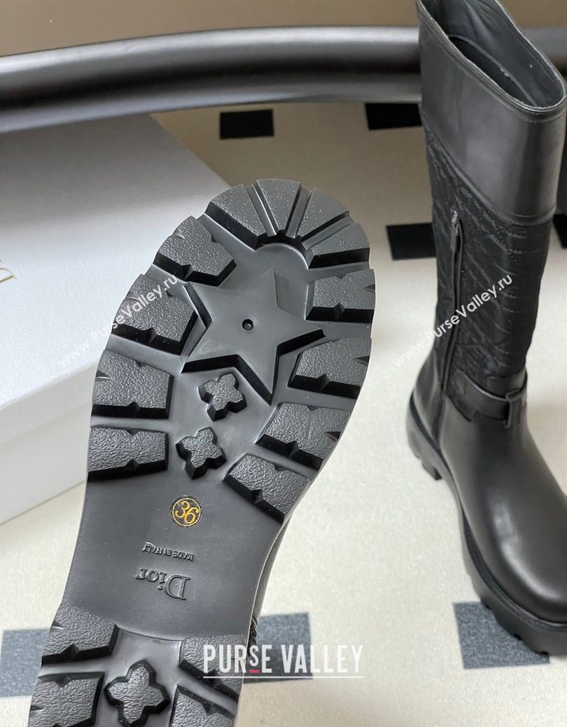 Dior D-Town High Boots in Black Calfskin and Nylon with Embroidered Cannage Motif with Buckle 2025 (MD-251029027)