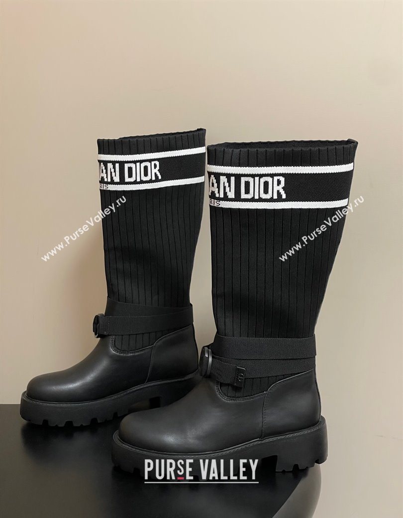 Dior D-Major High Boots in Black Calfskin with Black and White Technical Knit 2025 1029 (MD-251029011)