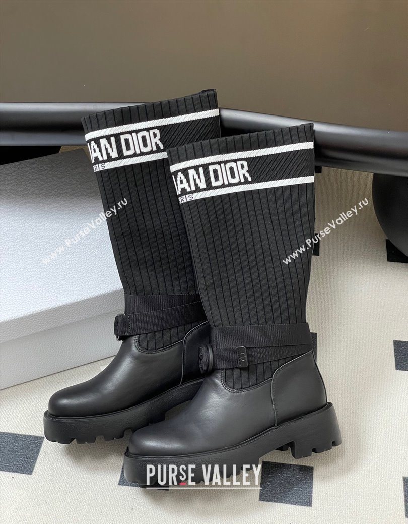 Dior D-Major High Boots in Black Calfskin with Black and White Technical Knit 2025 1029 (MD-251029011)