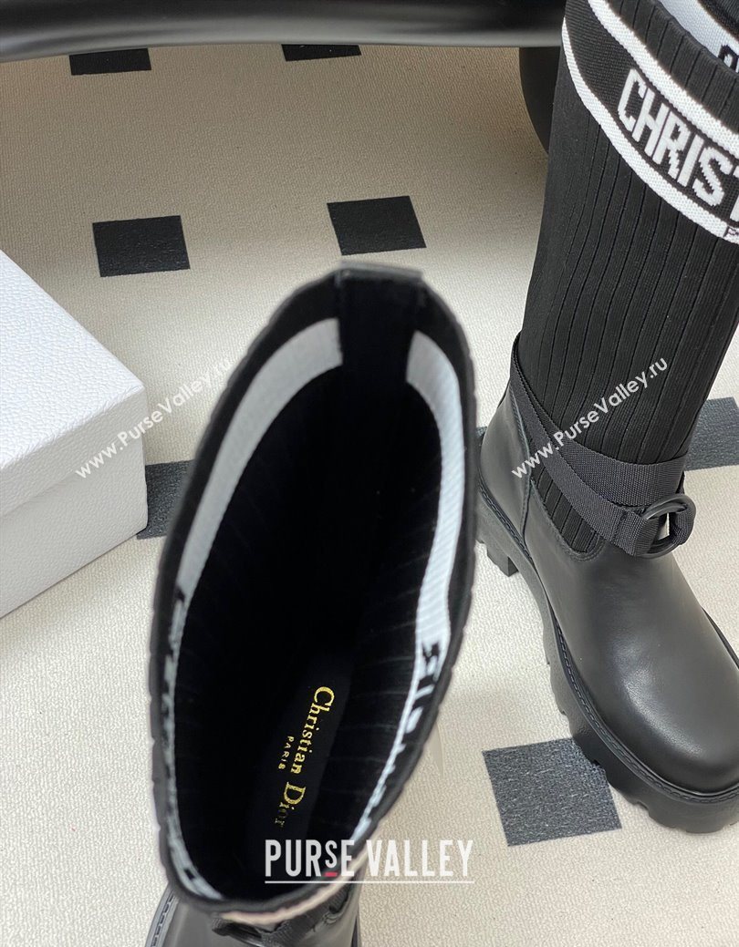 Dior D-Major High Boots in Black Calfskin with Black and White Technical Knit 2025 1029 (MD-251029011)