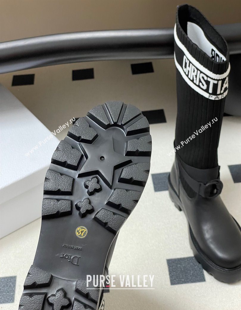 Dior D-Major High Boots in Black Calfskin with Black and White Technical Knit 2025 1029 (MD-251029011)