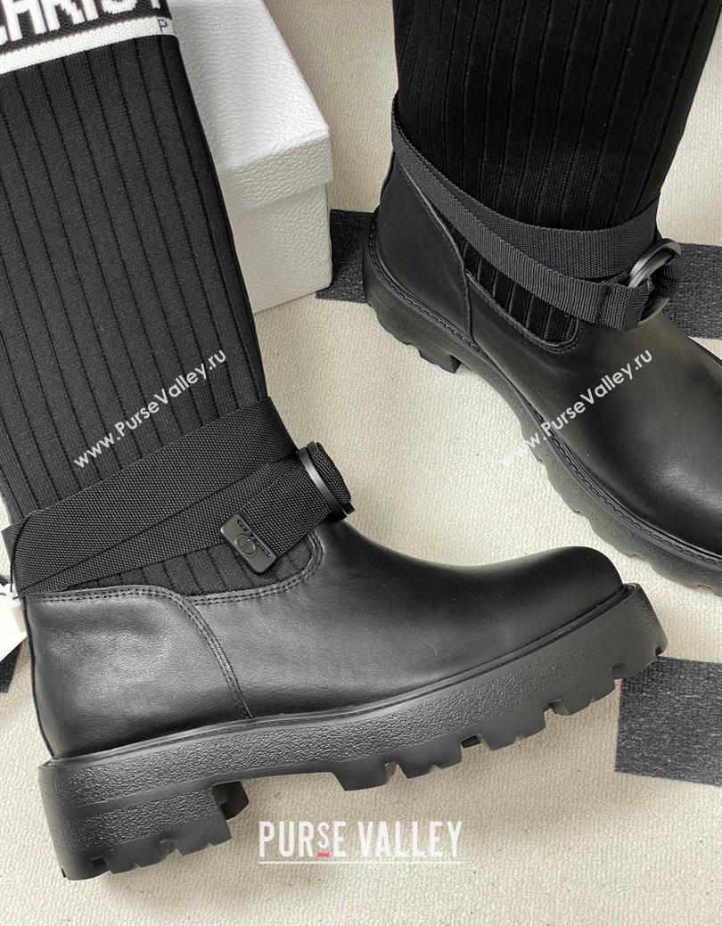 Dior D-Major High Boots in Black Calfskin with Black and White Technical Knit 2025 1029 (MD-251029011)