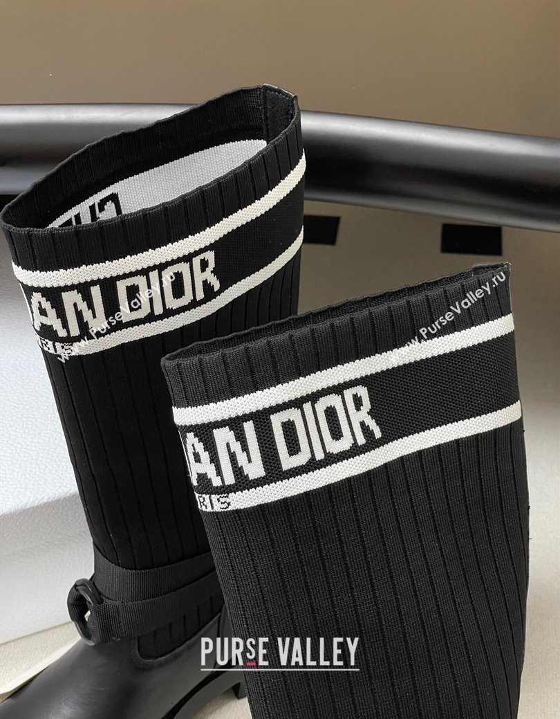 Dior D-Major High Boots in Black Calfskin with Black and White Technical Knit 2025 1029 (MD-251029011)