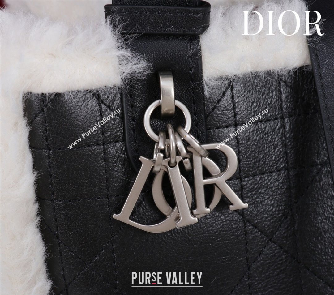 Dior DiorAlps Small Toujours Tote Bag in Black Macrocannage Crinkled Calfskin and White Merino Wool 2025 (XXG-251122041)