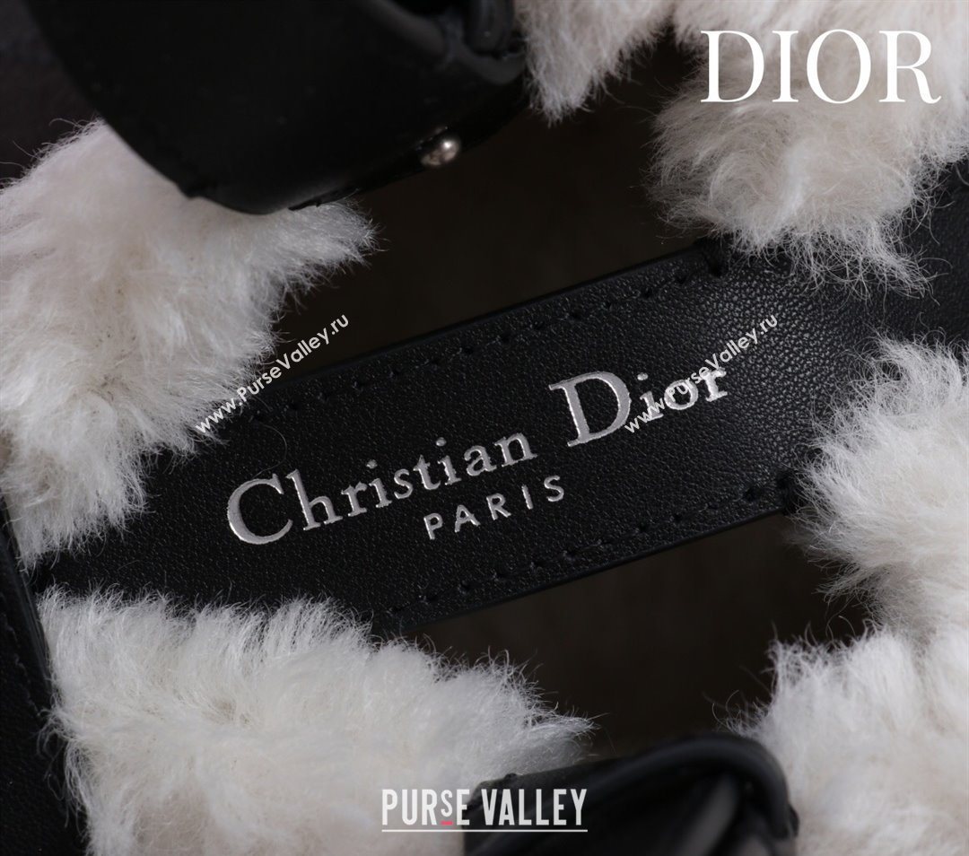 Dior DiorAlps Small Toujours Tote Bag in Black Macrocannage Crinkled Calfskin and White Merino Wool 2025 (XXG-251122041)