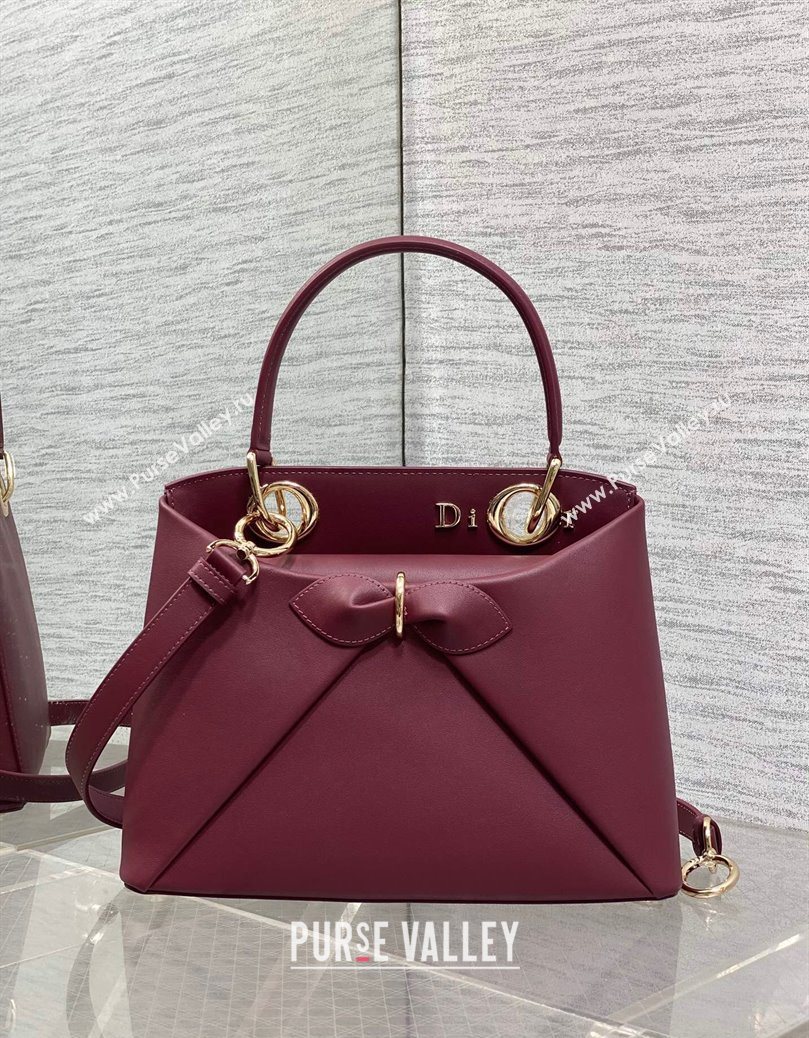 Dior Bow Top Handle Bag in Calfskin Leather Burgundy 2025 DR112201 (XXG-251122032)