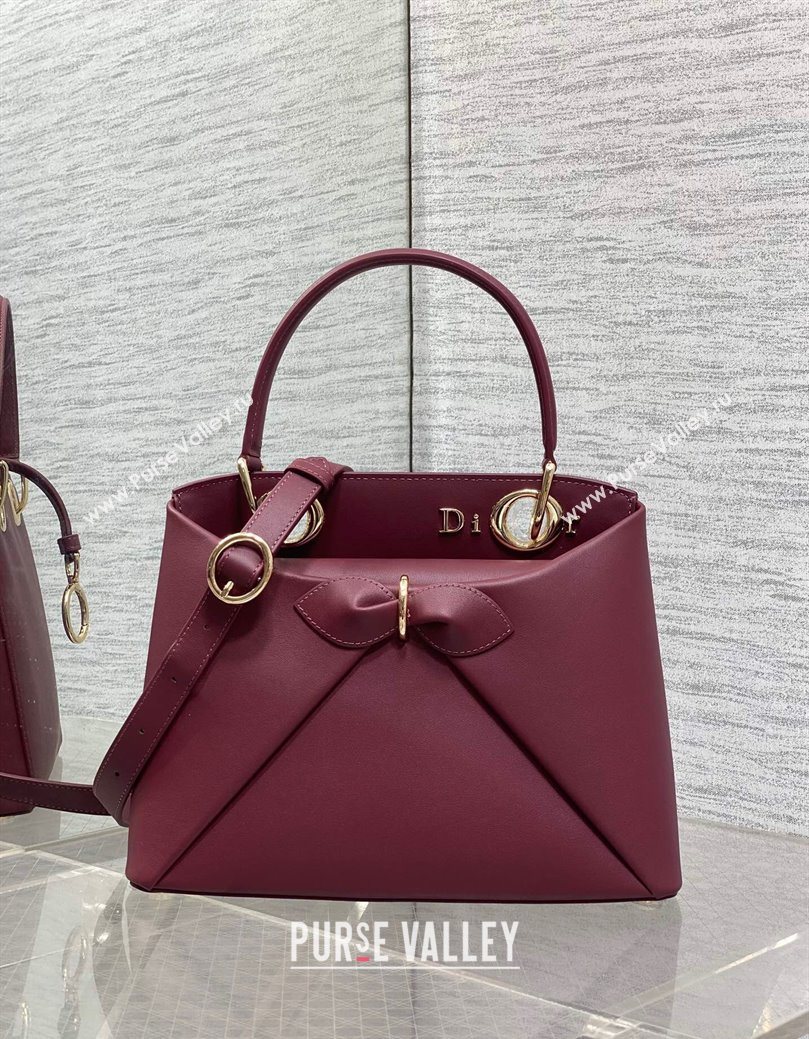 Dior Bow Top Handle Bag in Calfskin Leather Burgundy 2025 DR112201 (XXG-251122032)