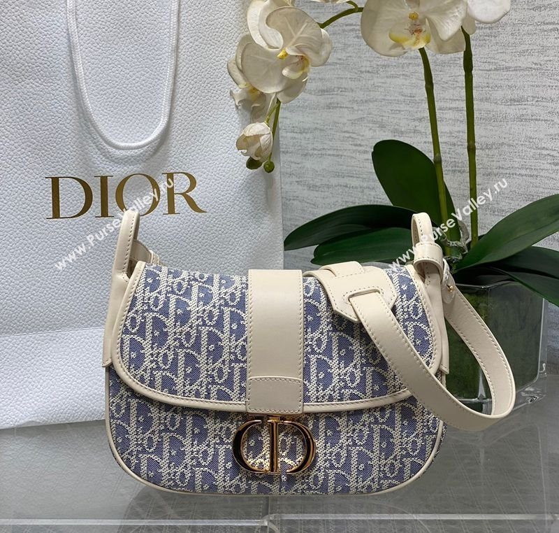 Dior Medium 30 Montaigne Satchel Bag in Blue Oblique Chambray Embroidery and Latte Calfskin 2025 (XXG-251122044)