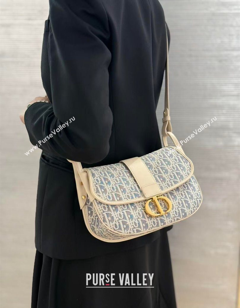 Dior Medium 30 Montaigne Satchel Bag in Blue Oblique Chambray Embroidery and Latte Calfskin 2025 (XXG-251122044)