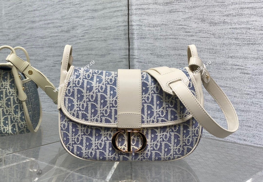 Dior Medium 30 Montaigne Satchel Bag in Blue Oblique Chambray Embroidery and Latte Calfskin 2025 (XXG-251122044)