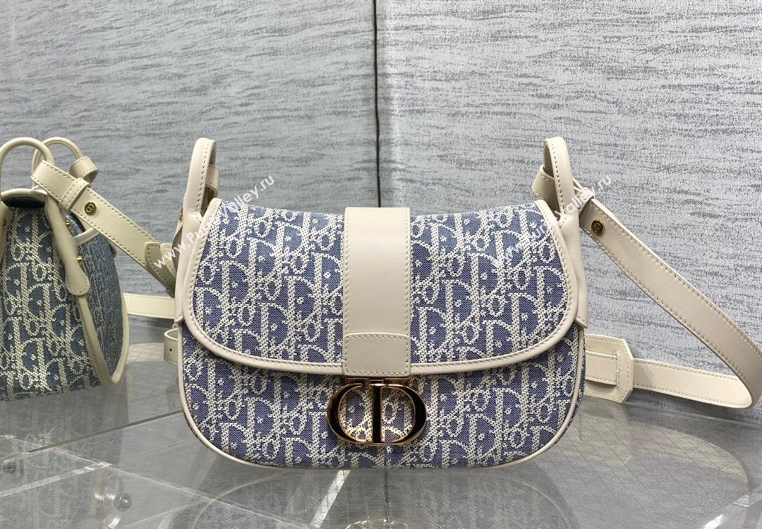 Dior Medium 30 Montaigne Satchel Bag in Blue Oblique Chambray Embroidery and Latte Calfskin 2025 (XXG-251122044)