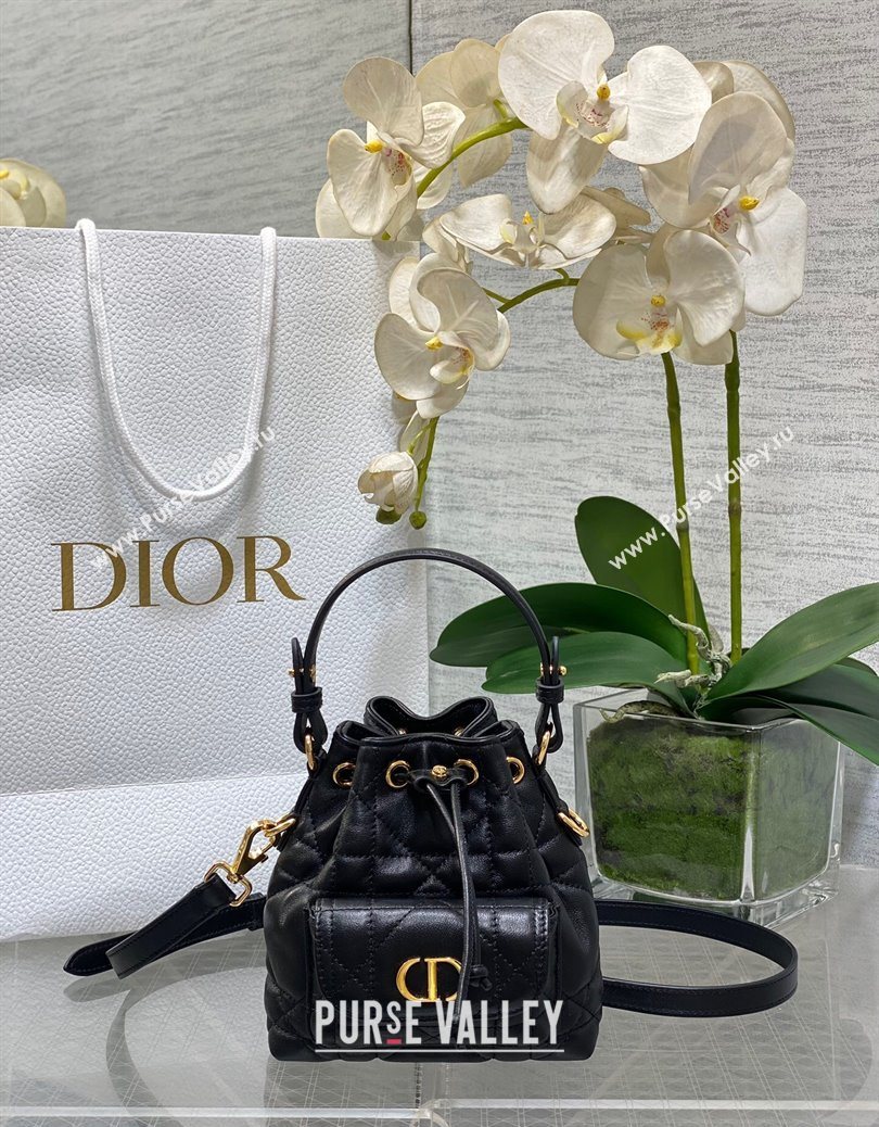 Dior Caro Nano Bucket Bag in Macrocannage Lambskin Black 2025 S5250 (XXG-251122046)