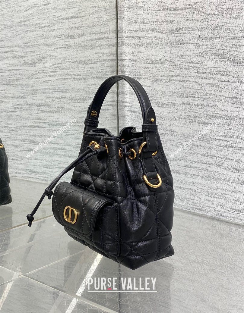 Dior Caro Nano Bucket Bag in Macrocannage Lambskin Black 2025 S5250 (XXG-251122046)