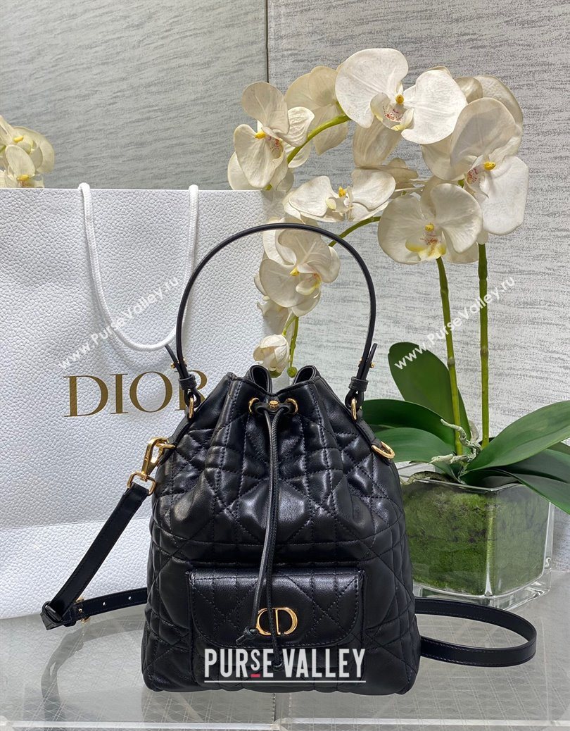 Dior Small Dior Caro Bucket Bag in Macrocannage Lambskin Black 2025 S5250 (XXG-251122047)