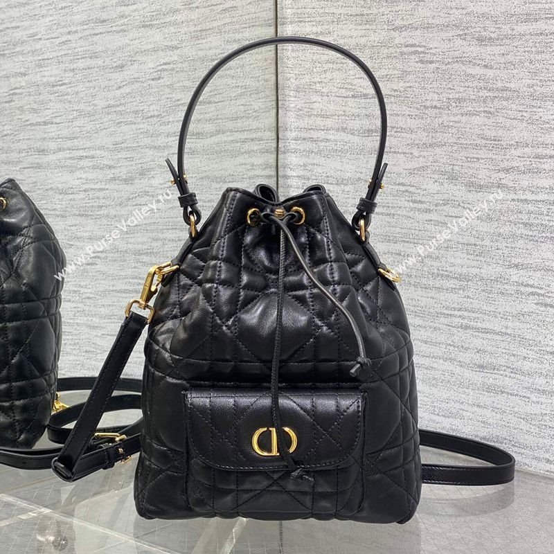 Dior Small Dior Caro Bucket Bag in Macrocannage Lambskin Black 2025 S5250 (XXG-251122047)