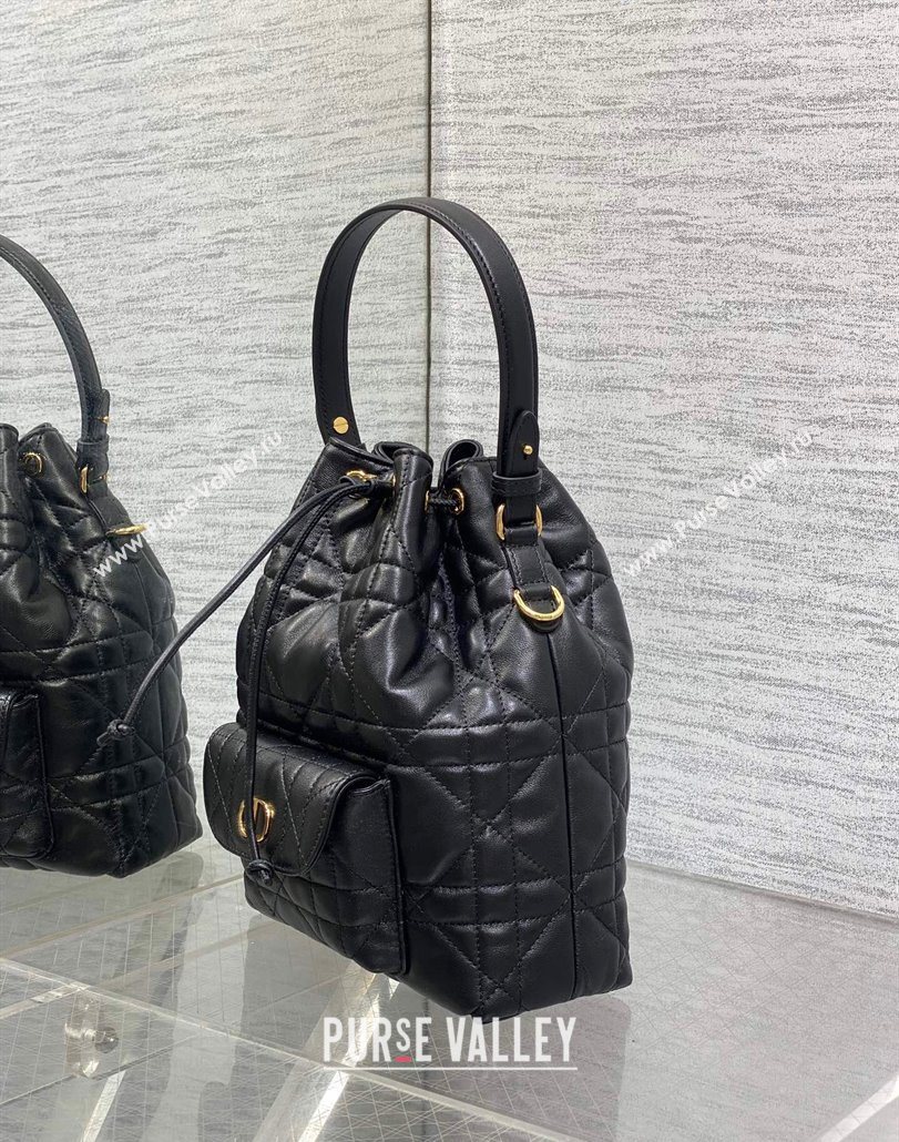 Dior Small Dior Caro Bucket Bag in Macrocannage Lambskin Black 2025 S5250 (XXG-251122047)