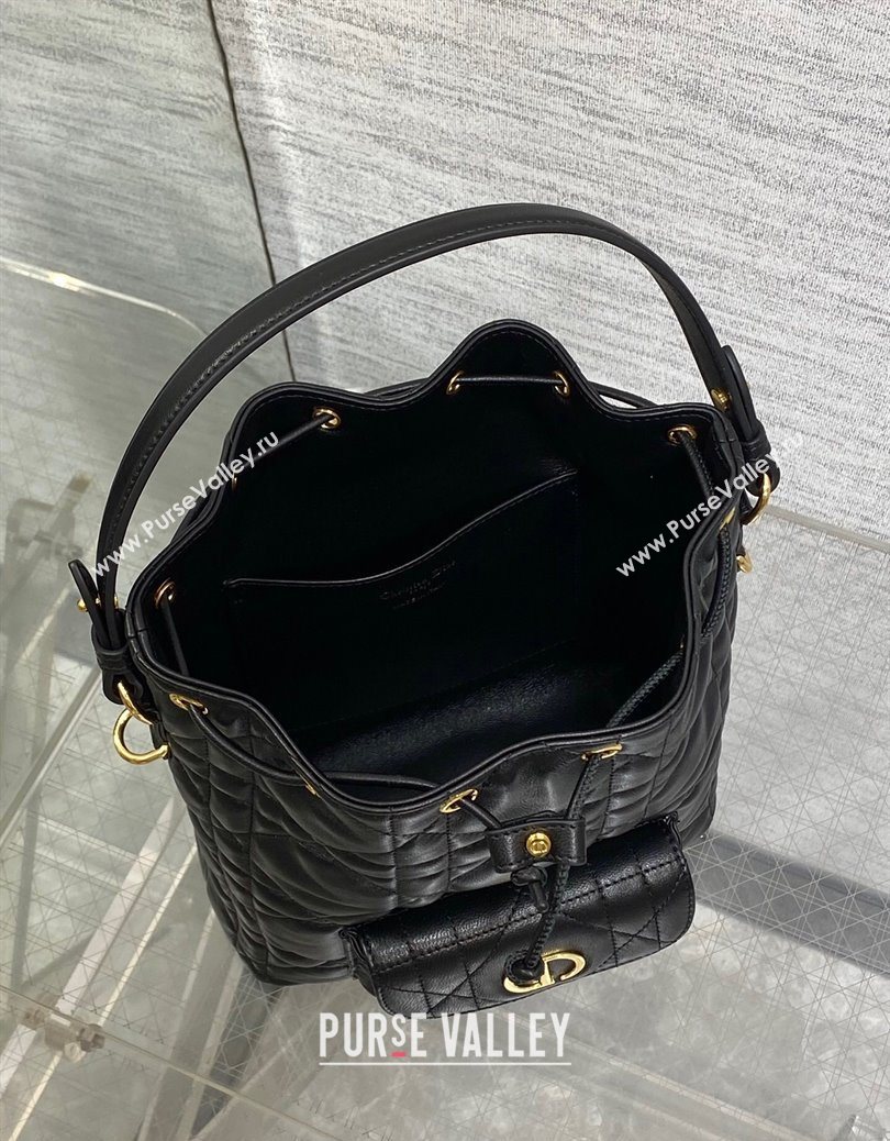 Dior Small Dior Caro Bucket Bag in Macrocannage Lambskin Black 2025 S5250 (XXG-251122047)