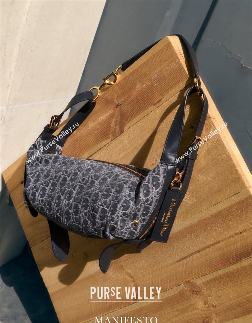 Dior Medium D-Journey Hobo Bag in Grey Denim Oblique Jacquard 2025 S2866 (XXG-251122048)