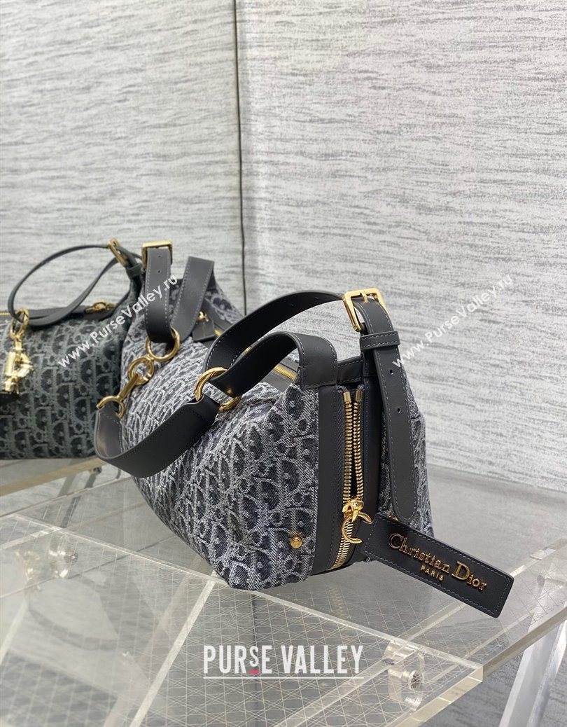 Dior Medium D-Journey Hobo Bag in Grey Denim Oblique Jacquard 2025 S2866 (XXG-251122048)