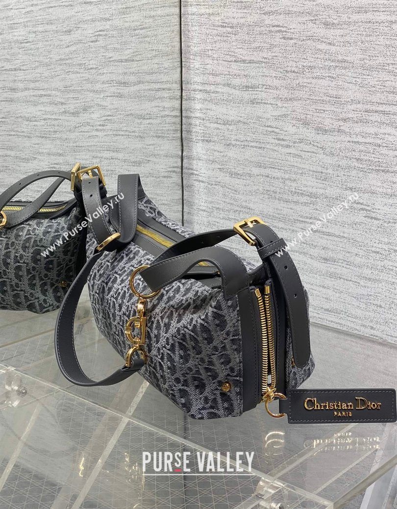 Dior Small D-Journey Hobo Bag in Grey Denim Oblique Jacquard 2025 S2866 (XXG-251122049)
