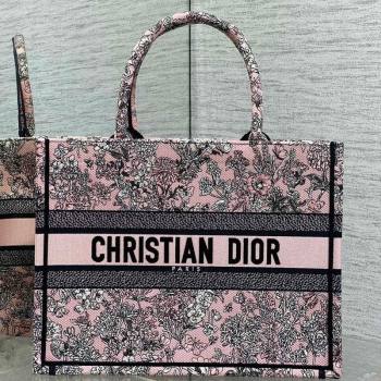 Dior Lucky Medium Dior Book Tote Bag in Pink Multicolor Flowers Calendar Allover Embroidery 2025 (XXG-251122052)