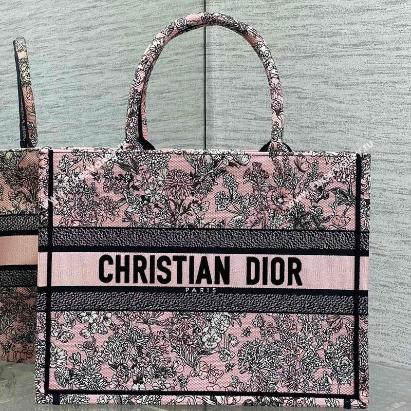 Dior Lucky Medium Dior Book Tote Bag in Pink Multicolor Flowers Calendar Allover Embroidery 2025 (XXG-251122052)