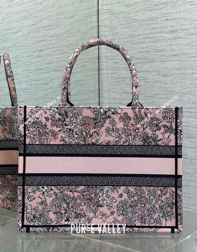 Dior Lucky Medium Dior Book Tote Bag in Pink Multicolor Flowers Calendar Allover Embroidery 2025 (XXG-251122052)
