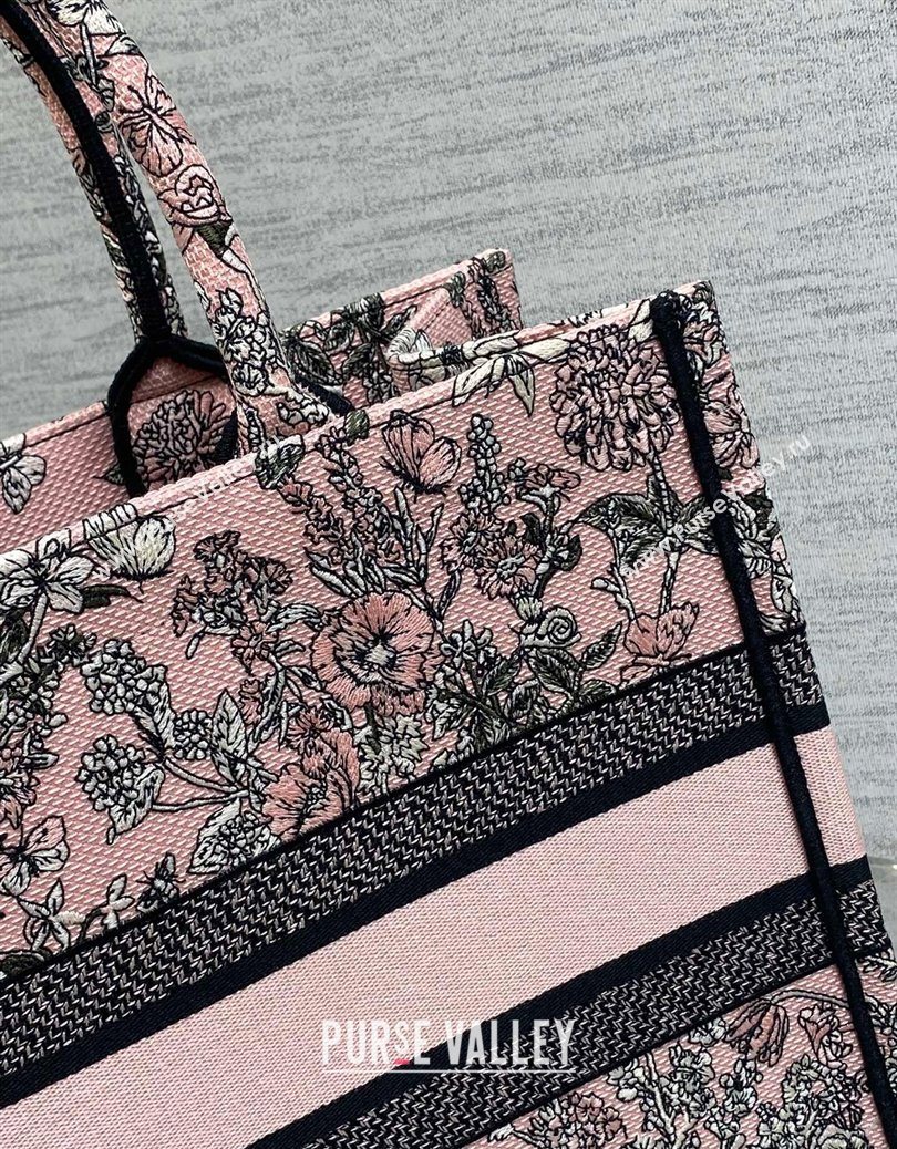 Dior Lucky Medium Dior Book Tote Bag in Pink Multicolor Flowers Calendar Allover Embroidery 2025 (XXG-251122052)