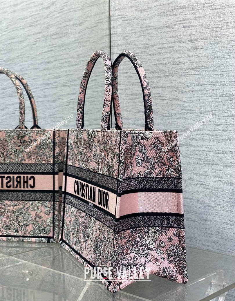 Dior Lucky Medium Dior Book Tote Bag in Pink Multicolor Flowers Calendar Allover Embroidery 2025 (XXG-251122052)