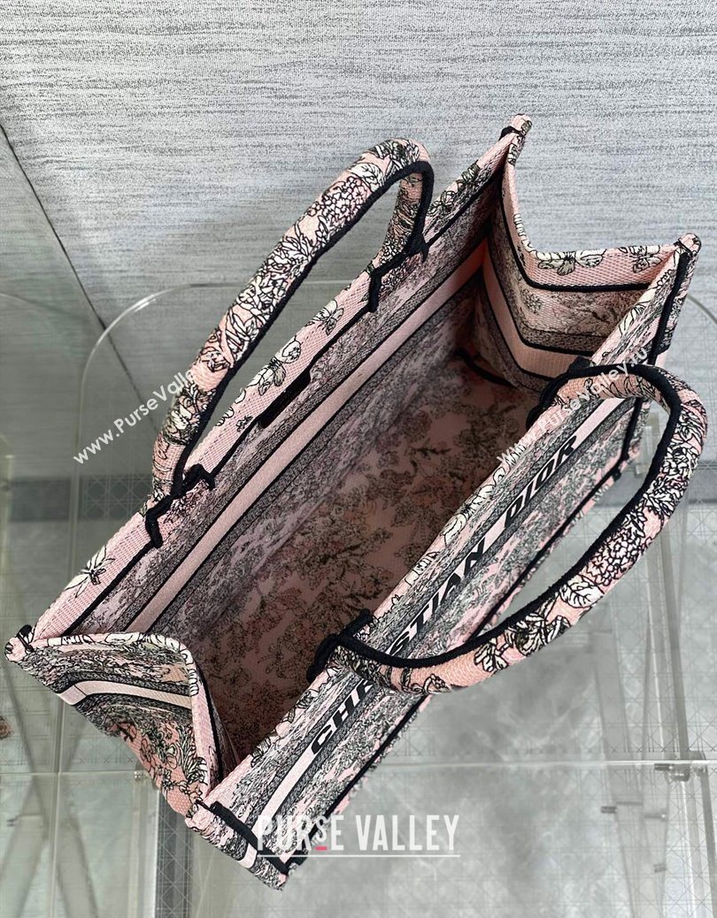 Dior Lucky Medium Dior Book Tote Bag in Pink Multicolor Flowers Calendar Allover Embroidery 2025 (XXG-251122052)