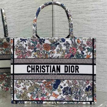 Dior Lucky Medium Dior Book Tote Bag in White Multicolor Flowers Calendar Allover Embroidery 2025 (XXG-251122051)