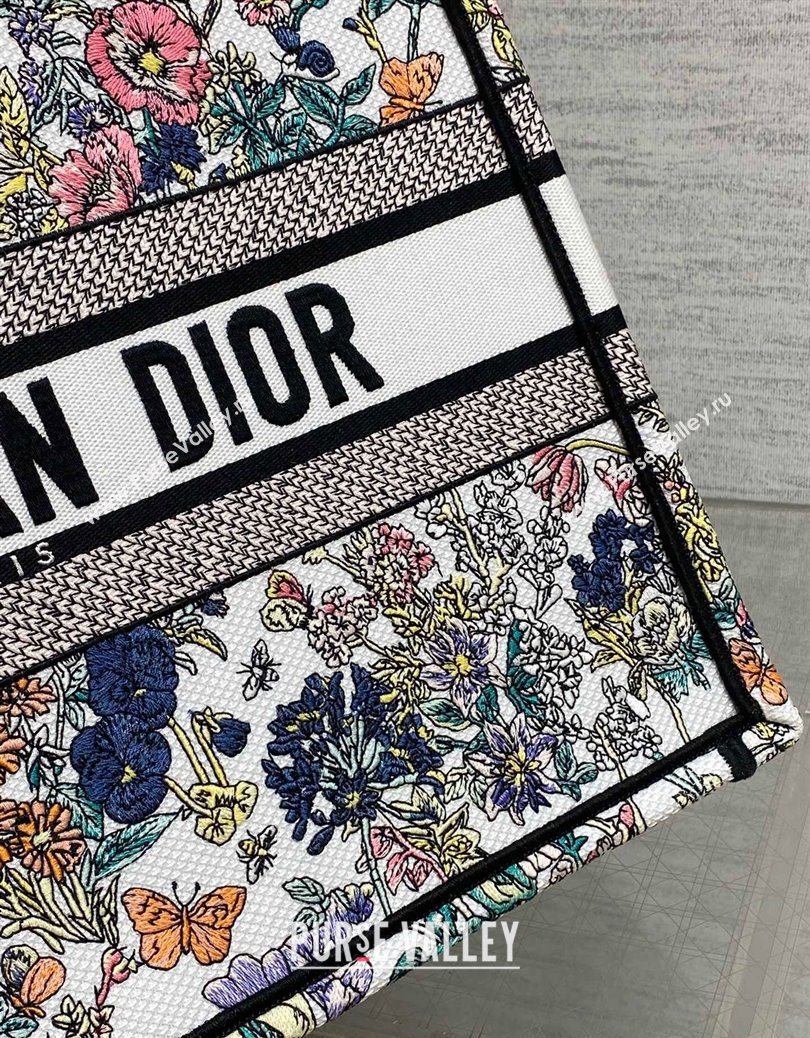Dior Lucky Medium Dior Book Tote Bag in White Multicolor Flowers Calendar Allover Embroidery 2025 (XXG-251122051)