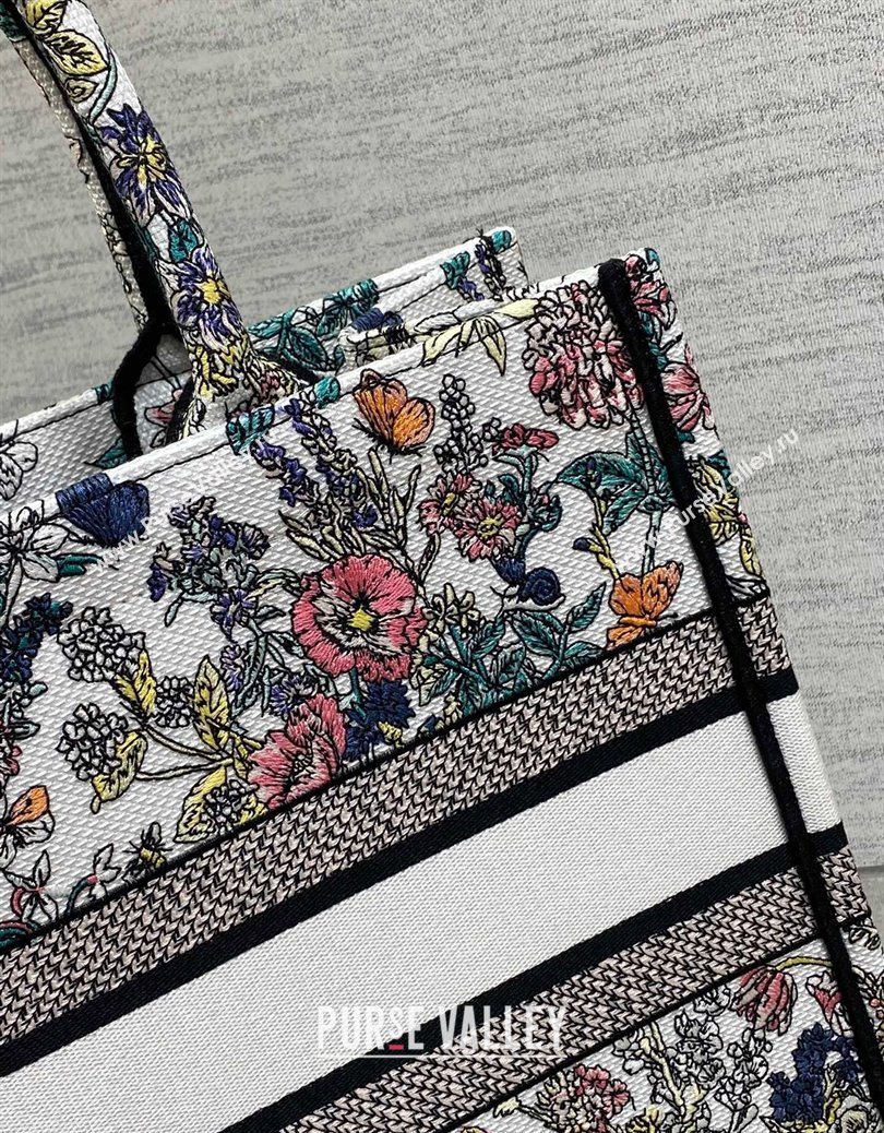 Dior Lucky Medium Dior Book Tote Bag in White Multicolor Flowers Calendar Allover Embroidery 2025 (XXG-251122051)