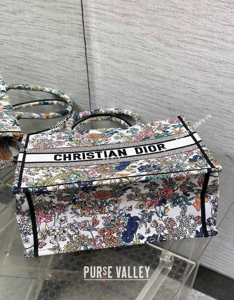 Dior Lucky Medium Dior Book Tote Bag in White Multicolor Flowers Calendar Allover Embroidery 2025 (XXG-251122051)