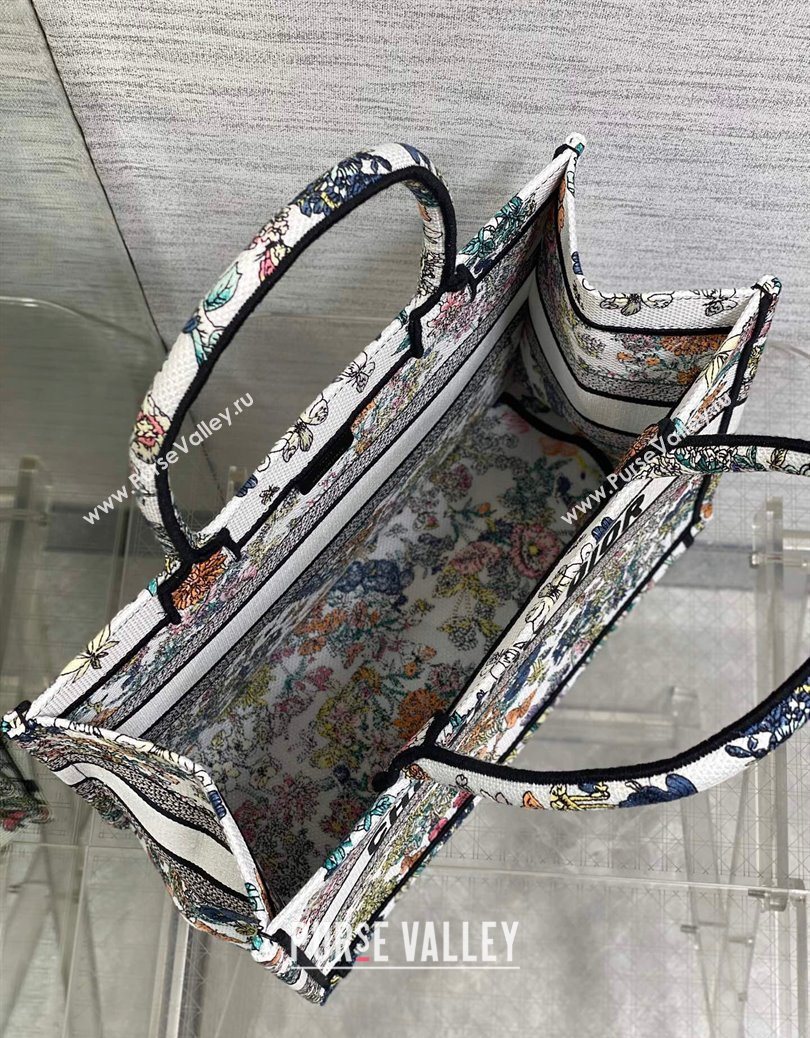 Dior Lucky Medium Dior Book Tote Bag in White Multicolor Flowers Calendar Allover Embroidery 2025 (XXG-251122051)