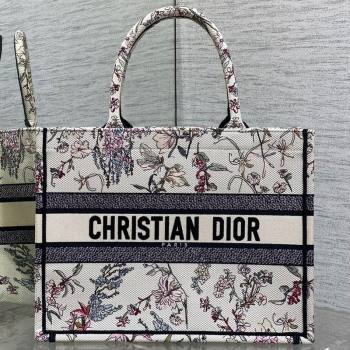 Dior Medium Dior Book Tote Bag in White Flower Embroidery 2025 1122 (XXG-251122053)