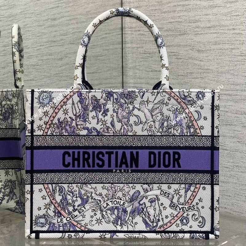 Dior Lucky Medium Dior Book Tote Bag in White and Blue Night of Dreams Embroidery 2025 (XXG-251122050)