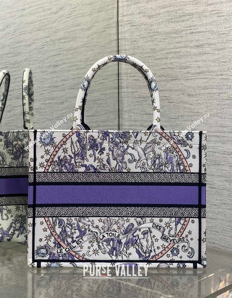 Dior Lucky Medium Dior Book Tote Bag in White and Blue Night of Dreams Embroidery 2025 (XXG-251122050)