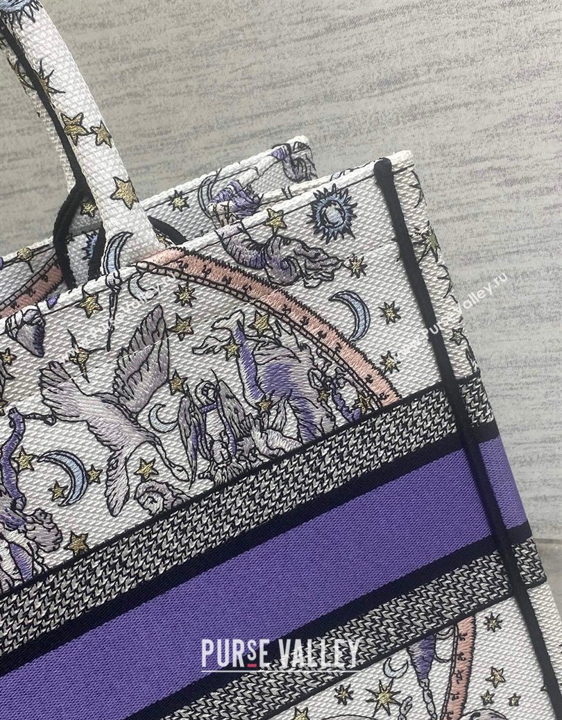 Dior Lucky Medium Dior Book Tote Bag in White and Blue Night of Dreams Embroidery 2025 (XXG-251122050)