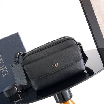 Dior Mens CD Icon Zipped Messenger Bag in Black Grained Calfskin 2025 1122 (XXG-251122038)