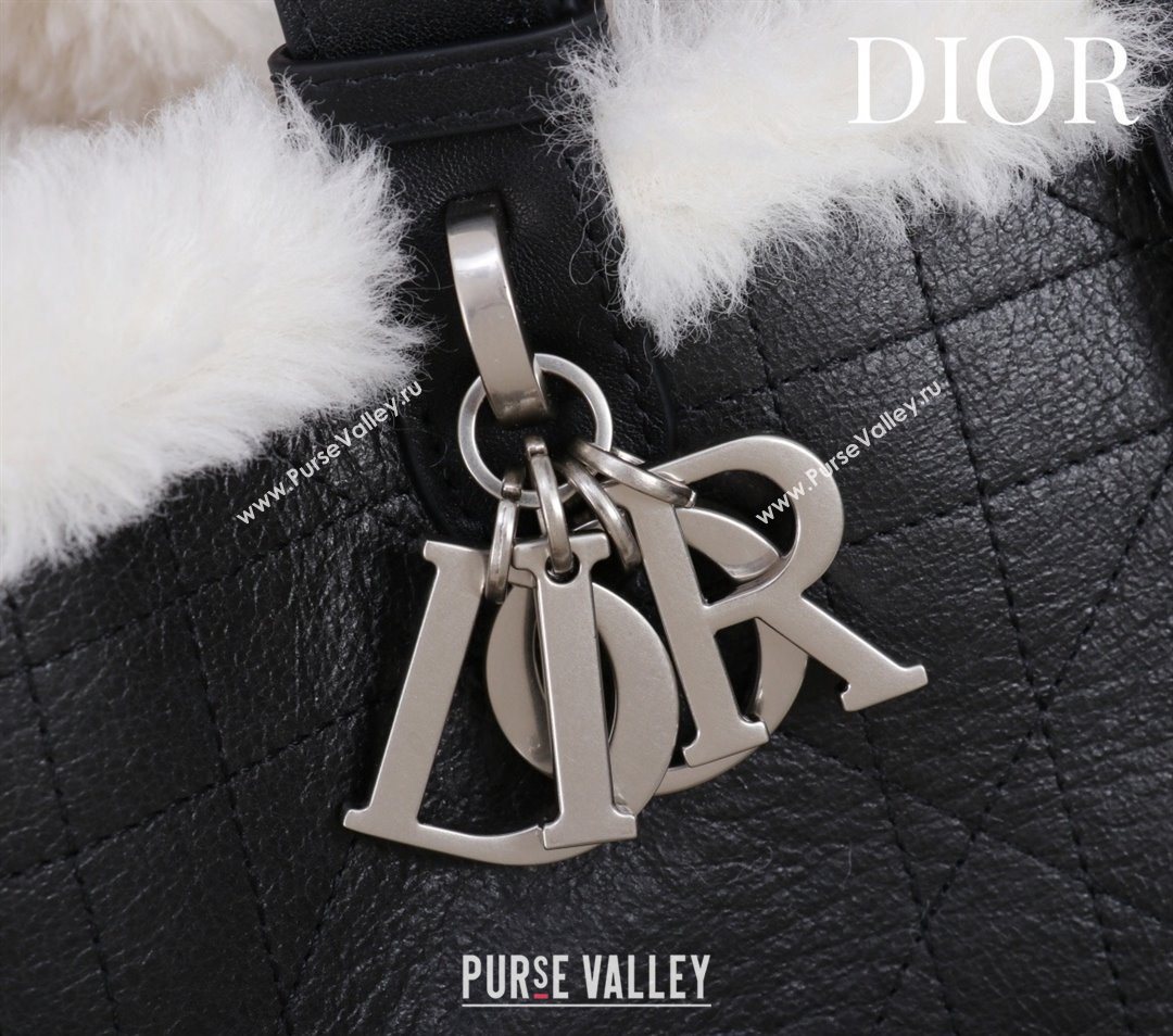 Dior DiorAlps Large Toujours Tote Bag in Black Macrocannage Crinkled Calfskin and White Merino Wool 2025 (XXG-251122039)