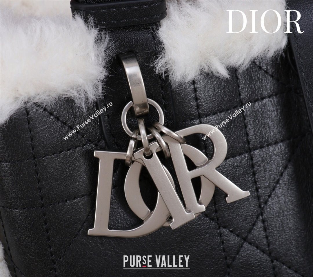 Dior DiorAlps Medium Toujours Tote Bag in Black Macrocannage Crinkled Calfskin and White Merino Wool 2025 (XXG-251122040)