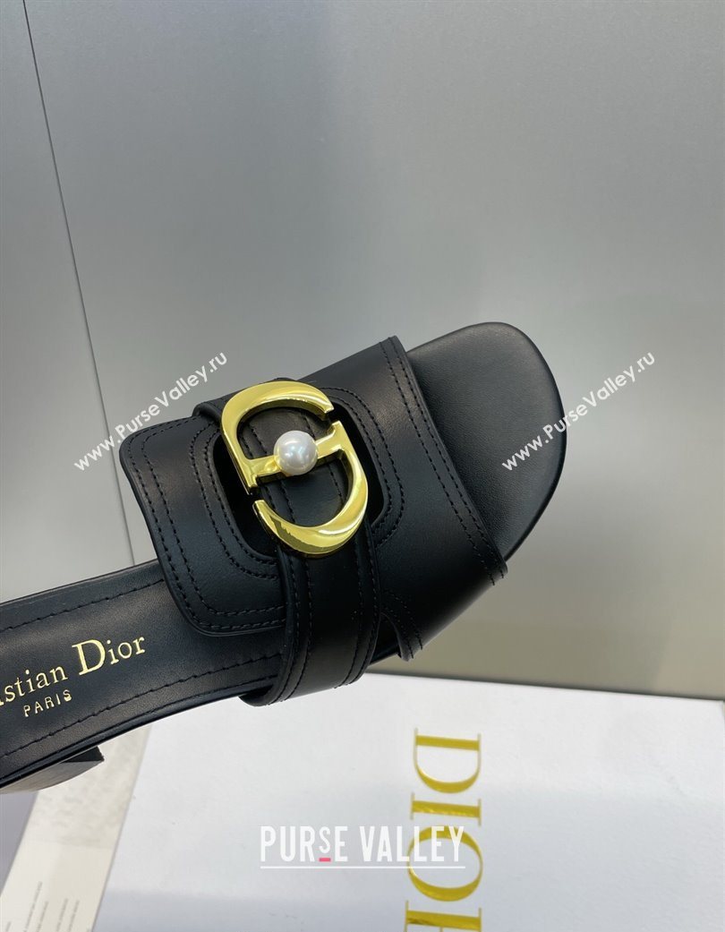 Dior 30 Montaigne Heeled Slides Sandal 4.5cm in Calfskin Leather with Pearl Black 2025 (JC-251217001)