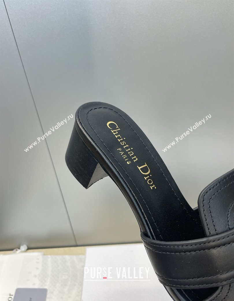 Dior 30 Montaigne Heeled Slides Sandal 4.5cm in Calfskin Leather with Pearl Black 2025 (JC-251217001)