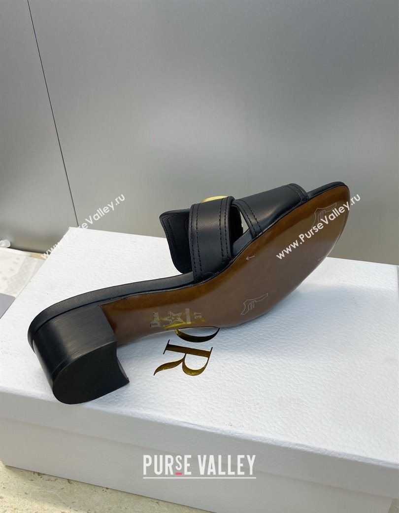 Dior 30 Montaigne Heeled Slides Sandal 4.5cm in Calfskin Leather with Pearl Black 2025 (JC-251217001)