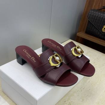 Dior 30 Montaigne Heeled Slides Sandal 4.5cm in Calfskin Leather with Pearl Dark Burgundy 2025 (JC-251217002)